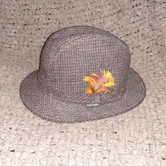 SETSON HARRIS TWEED-Fedora-SZ7 3/8-Handwoven Scottish Wool-Red/Purple/Gray-NWT